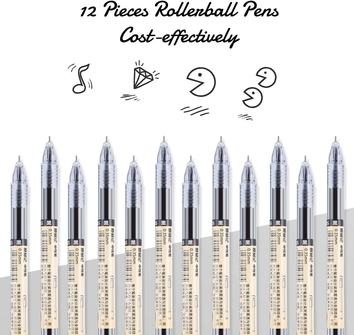 Chinco 0.35 mm Black Gel Ink Pen Extra-Fine Ballpoint Pen for Office School Stationery Supply (12 Pieces) - Image 3